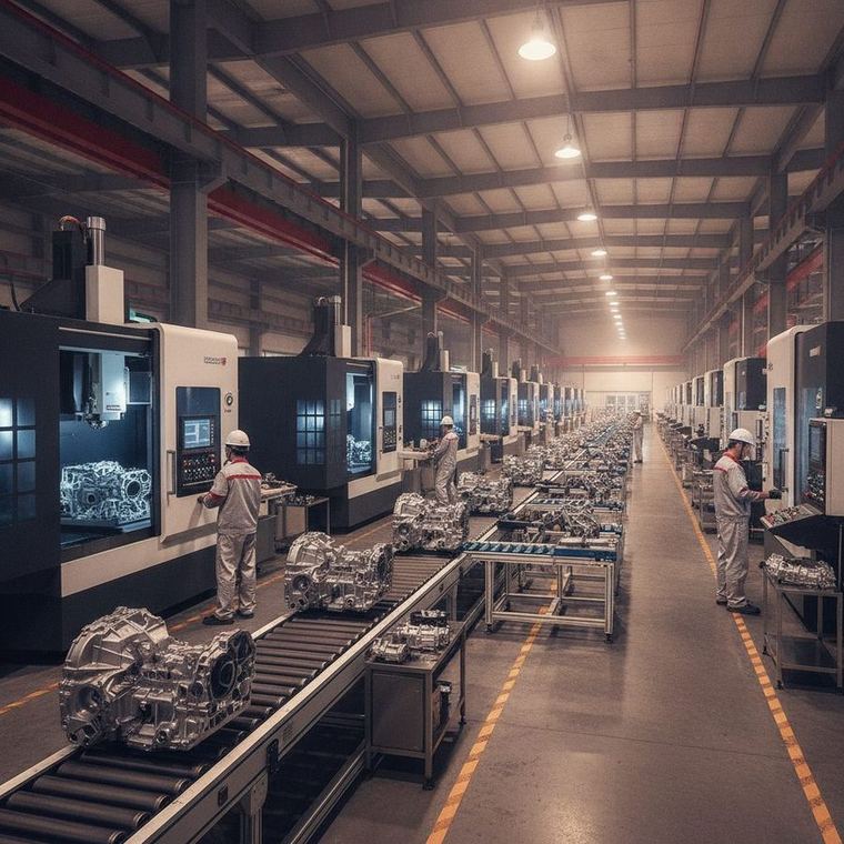 Auto parts production line inside a Chinese factory