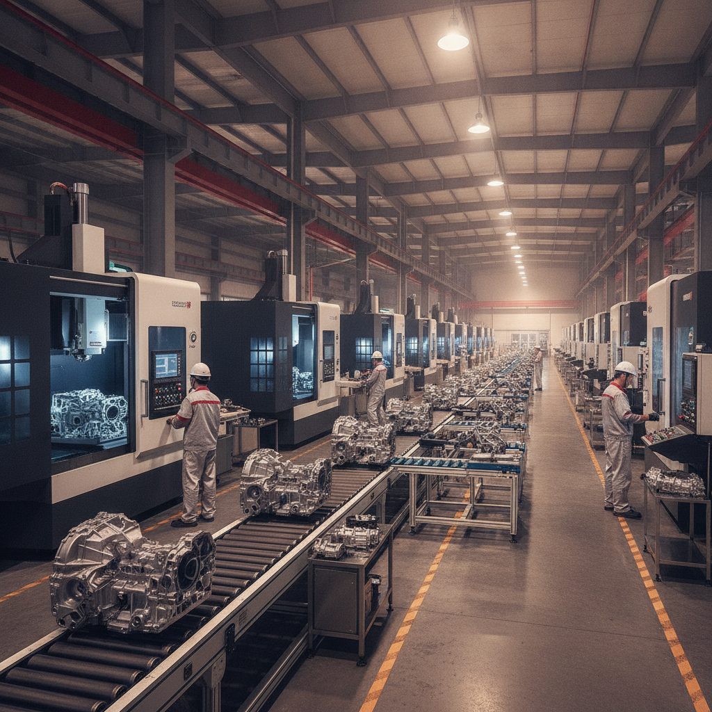 Auto parts production line inside a Chinese factory